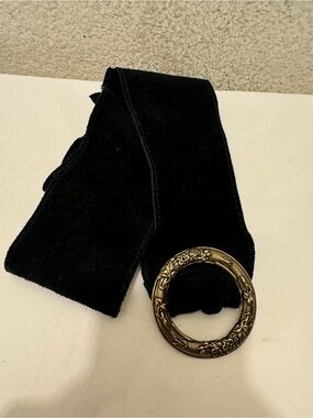 Amie Lynn Wide Black  suede Women's Belt with Ornate Antique Gold Buckle